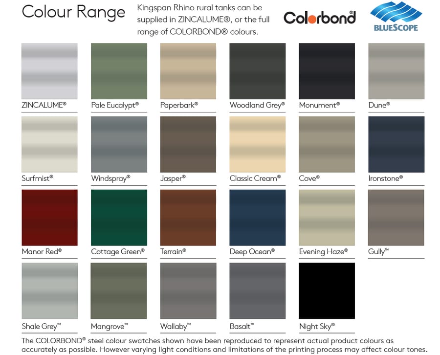 Steel Water Tank Colour Range