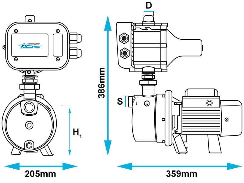 ASC J40/60 JET Domestic Pump Dimensions