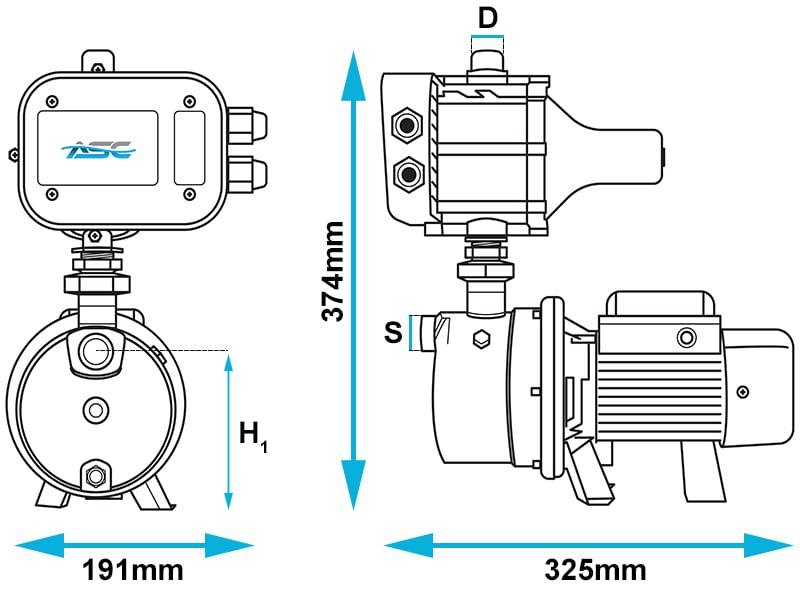 ASC J35/50 JET Domestic Pump Dimensions