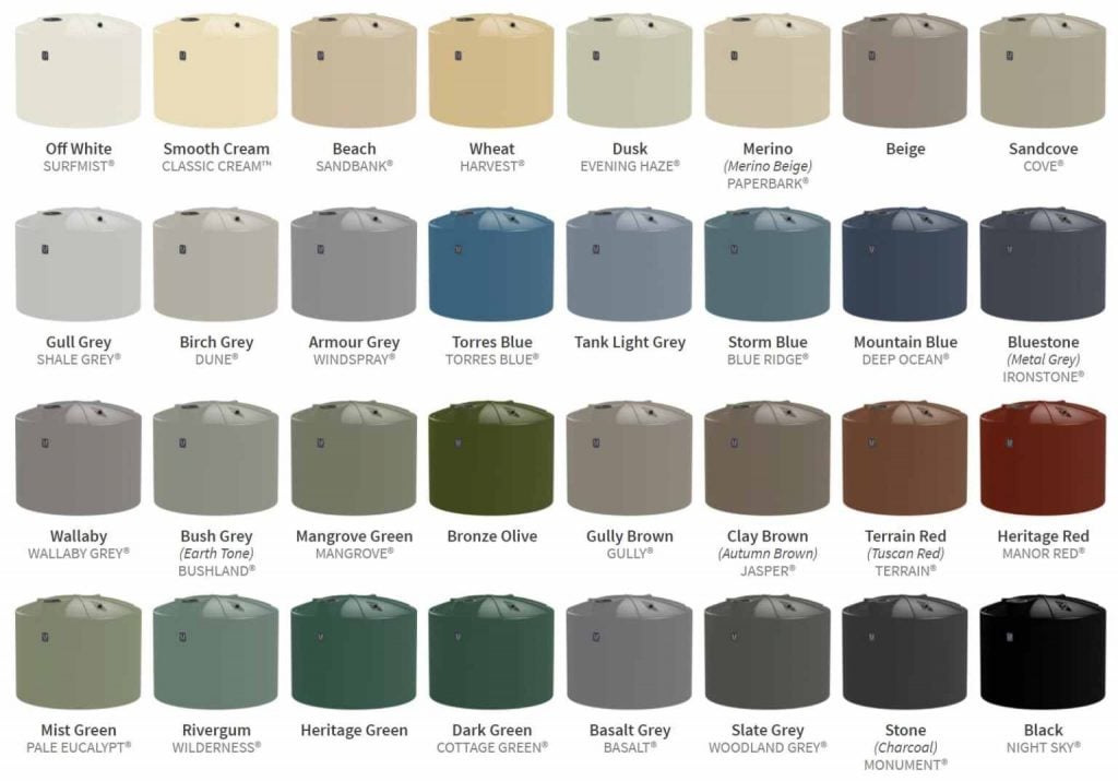 ASC Water Tanks Colour Choices