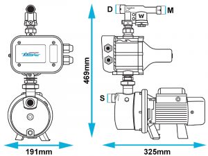 ASC AJ50 Acquasaver Water Switch Pump Dimensions
