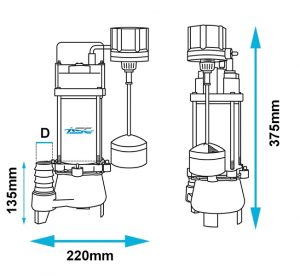 ASC D18VAMAG Vortex Drainage Sump Pump Dimensions