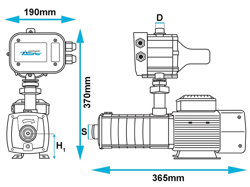ASC M37/80 Horizontal Multistage Pump Dimensions