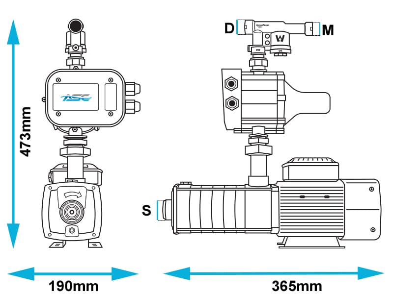 ASC AM80 Acquasaver Water Switch Pump Dimensions